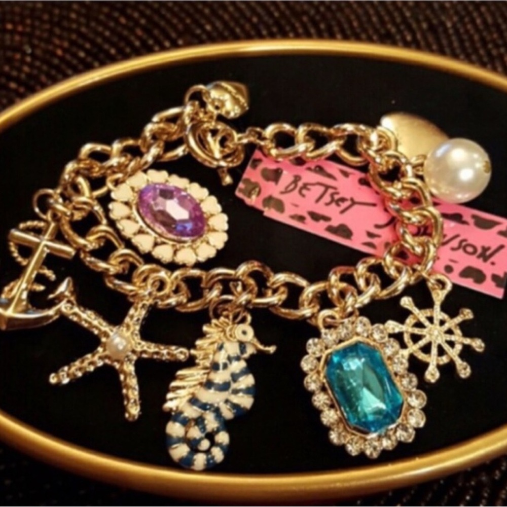 Betsey Johnson Nautical Mixed Charm Bracelet with Blue and Purple Accents